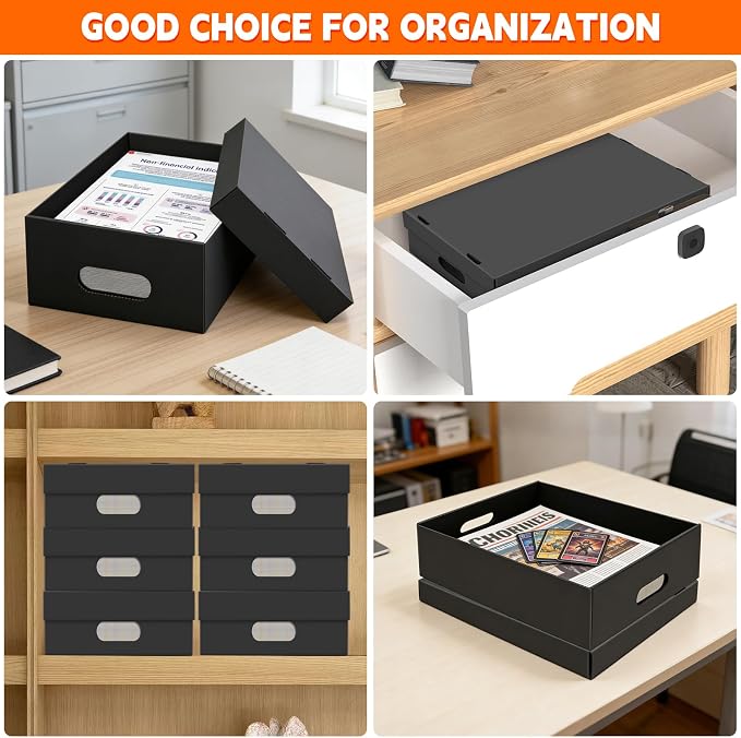 6 Pack A4 Paper Storage Box for 8.5" x 11" Letter, 11.7“ x 8.8“ x 4" Scrapbook Storage Box, Craft/Arts Storage Containers, Cardboard Photo Organizer with Lid File Box for Document, Magazine, US Letter