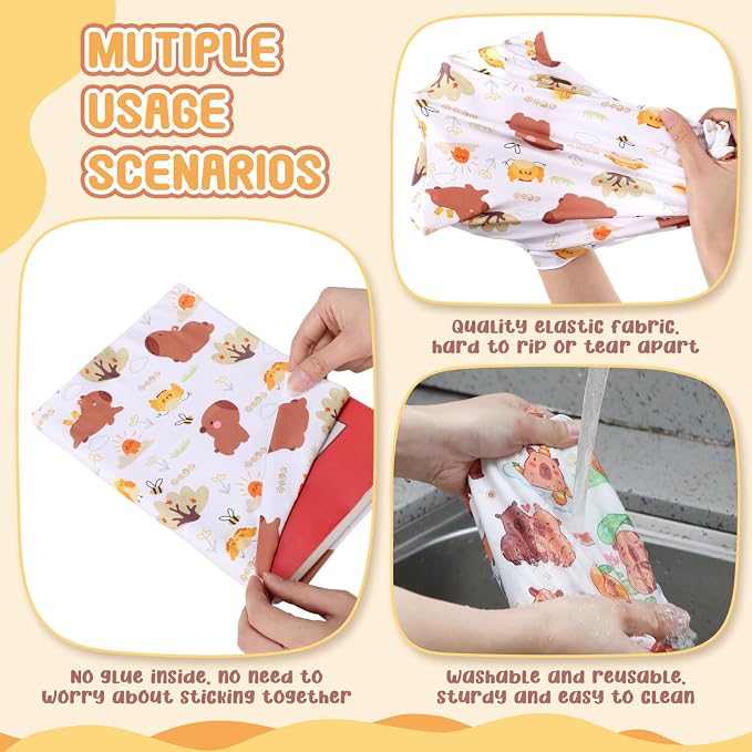 Fuyoooo 6 Pcs Stretchable Book Covers up to 9 x 11 Inches Nylon Fabric Jumbo Book Sleeves Washable Durable Reusable Cover Protector for Hardcover Textbooks Notebook (Capybara)