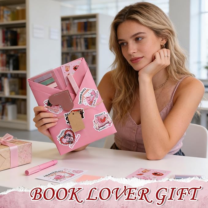 Blind Date with a Book Gift Box 6 Set Spicy Fairytale Blind Book Date Supplies Including Kraft Paper Tags Romance Bookmark Pens Stickers Gifts for Women Books Lovers Club Bookish Reader
