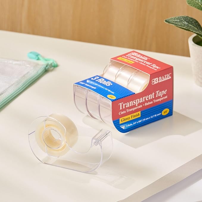 BAZIC PRODUCTS Transparent Tape, 3 Rolls, 0.75" x 500" Each