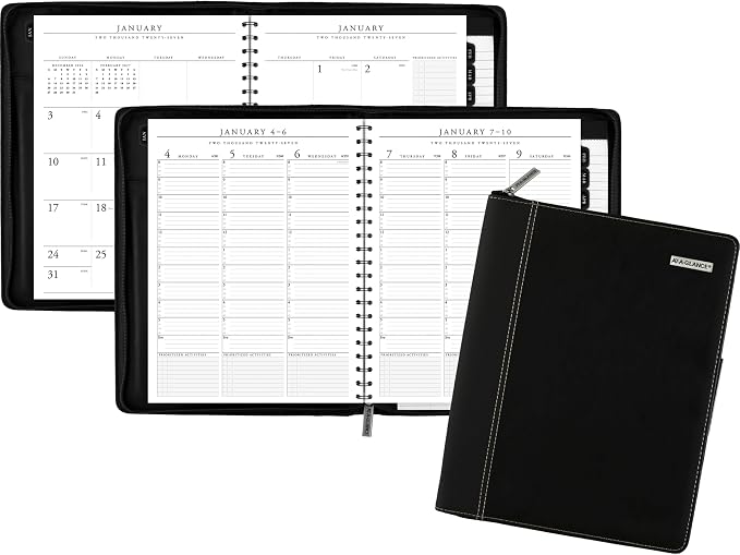 AT-A-GLANCE 2027 Planner Refillable Padfolio, Weekly & Monthly, 10" x 12.5", Executive, Zipper, Black (70NX810527)