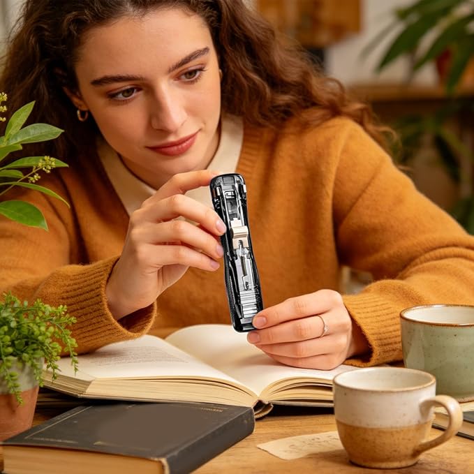 Portable Binder Clip Stapler, Includes 150 Reusable Clips, Push Clip Staplers, Mini Push Stapler Clamp Staplers for Desktop Document Home School Desk Office (A#)
