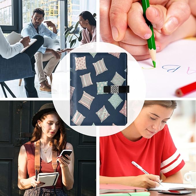 Polka Dot Striped Floral Wave PU Leather Notebook A5 Binder 6 Ring Refillable Journal with Magnetic Buckle Closure Loose Leaf Travel Office Planner Budget Binder Notepad Portfolio