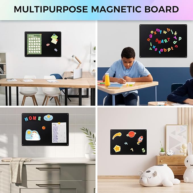 Thboxes 2 Pack Magnetic Board, 17" x 11.8" Metal Magnet Board for Wall Magnet Bulletin Boards for Cabinet Refrigerator Home Office to Display Magnetic Spice Jars Fridge Magnets Notes Photos (Black)