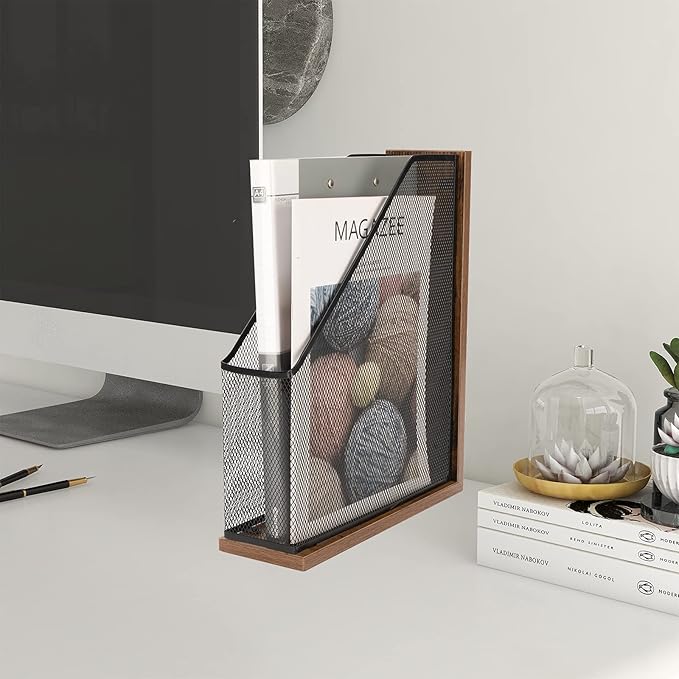 Antique Wooden Magazine File Holder,File Folder Organizer-Document Rack for Office/Home/School(Balck)