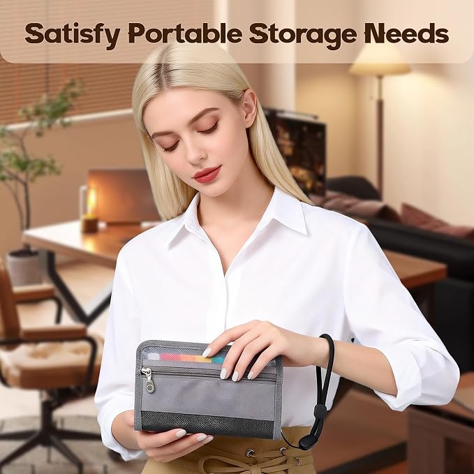 A6 Receipts Organizer with Zipper Closure and Wrist Strap, 12 Pocket Portable Accordion File with Color Labels for Coupons, Cards & Tickets, Budget Cash Envelope Organizer
