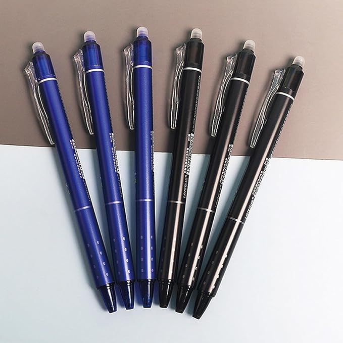 Erasable Gel Ink Pens Erasable Retractable Pens 0.5mm Black Blue Ink Smooth Writing Pen Office Supplies School Office Pen for Women Men Girls Boys (Mix Black+Blue-6Pcs)