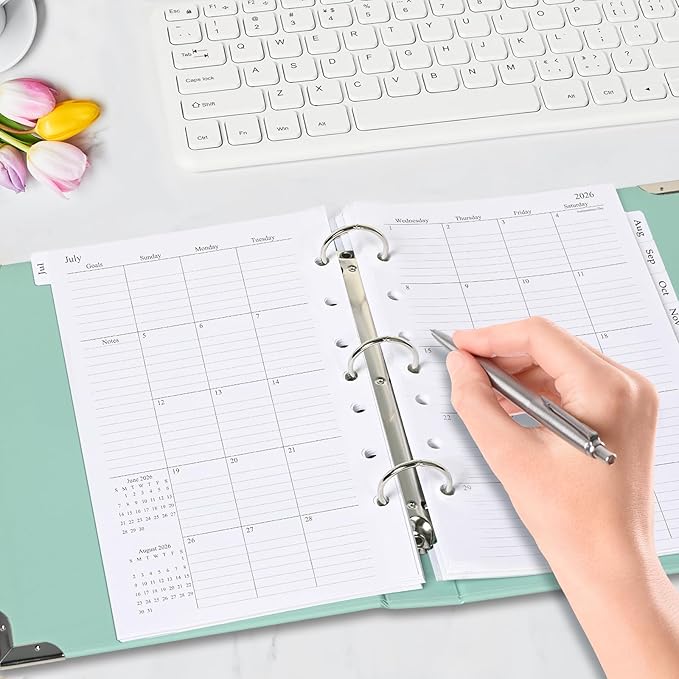 2026-2027 Monthly Planner Refill, A5 Medium Size Planner Inserts for 7 Ring, 5.5" x 8.5", Jul. 2026 - Dec. 2027, 18 Monthly Calendars with Laminated Tabs, 7-Hole Punched