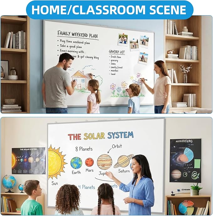 VOWNER 72"x48" Magnetic Dry Erase Board for Wall,Hanging Mounted Whiteboard with Silver Aluminum Frame, Includes Eraser, Tray and Magnets,Large Foldable Portable Whiteboard for Home, Office, School