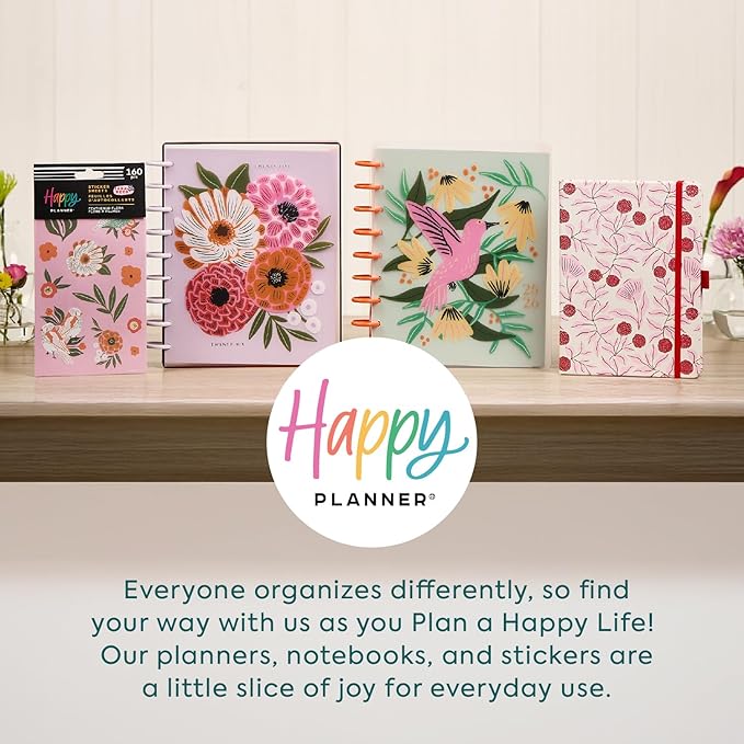Happy Planner Disc-Bound Academic Planner July 2025 - June 2026 Daily, Weekly and Monthly - 3 Bonus Months, Big Size, 8.5” x 11”, Horizontal Layout, Onyx & Sand