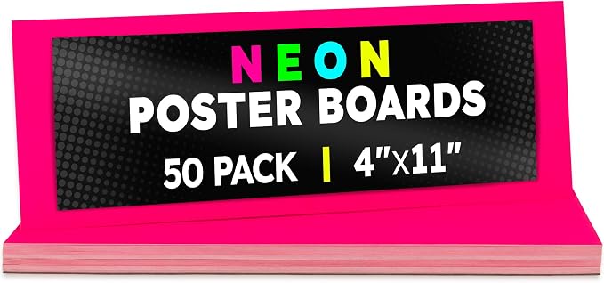 Hygloss Medium Poster Board 4x11 - 50 Neon Pink Single Color Bulk Pack - 10 Pt. Thickness Colored Poster Board Paper for Projects, Signs, Displays - Posterboard Multipack 4" x 11"