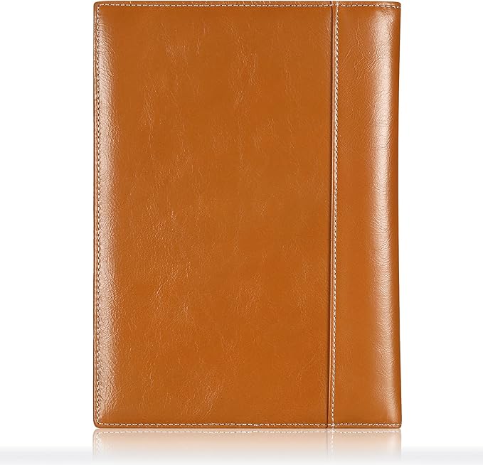 Leather Junior Padfolio for Men & Women with Pen Loop, Italian Calfskin, Business Portfolio Notebook Folder (Antiqued Brown)