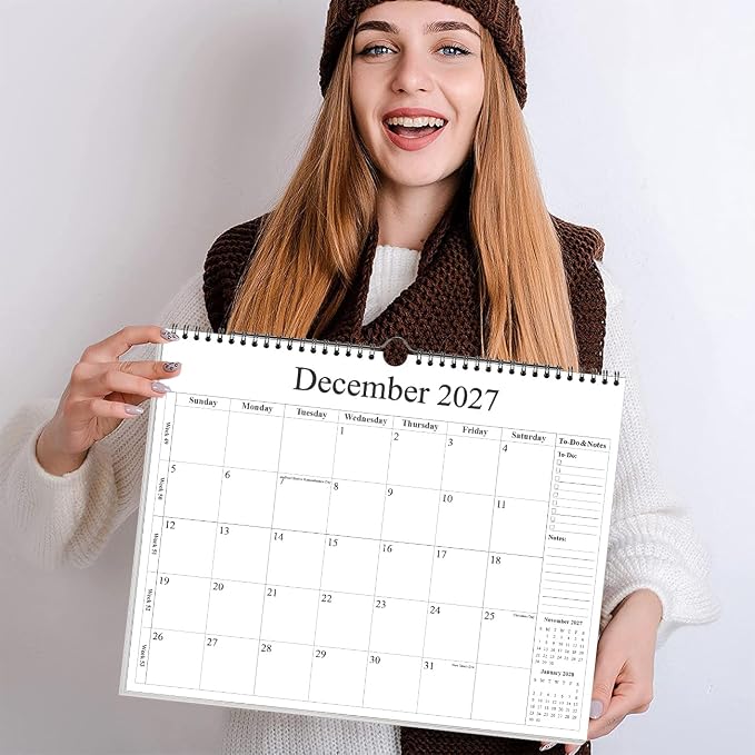 2026-2027 Calendar - Wall Calendar 2026-2027 from June 2026 - December 2027, 19 Months Calendar with Premium Paper, Twin-Wire Binding & Hanging Hook, 12" x 14.5", Black