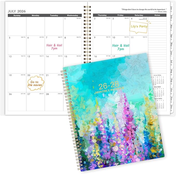 2026-2028 Monthly Planner - 2 Year Monthly Planner/Calendar 2026-2028, July 2026 - June 2028, 11" x 9", 24 Months Calendar, Yearly planners, Tabs, Inner Pocket, Twin-wire Binding - Oil Painting