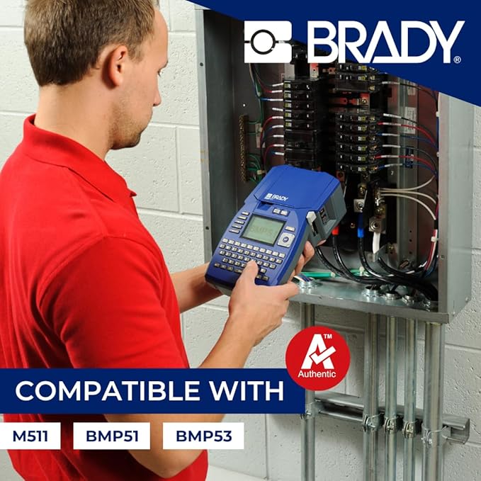 Brady Authentic (M5C-1500-595-GN-WT) All-Weather Permanent Adhesive Vinyl Labels 1.5 in W x 25ft White on Green. for use with BMP51, M510, and M511 Label Printers.
