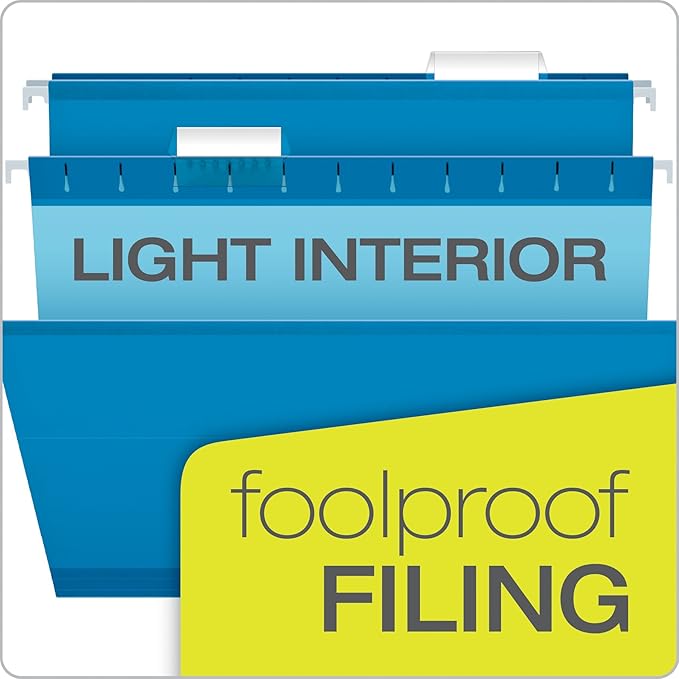 Pendaflex Reinforced Hanging File Folders, Letter Size, Blue, 1/5 Cut, 25/BX (4152 1/5 BLU) (Pack of 2)