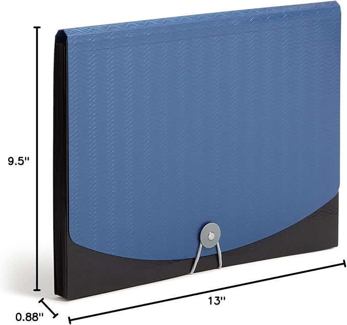Smead Poly Frequency Expanding File Folders,Flap and Cord Closure,Letter Size,Wave Pattern,13 Pocket,Blue/Black (70863),(Pack of 12)