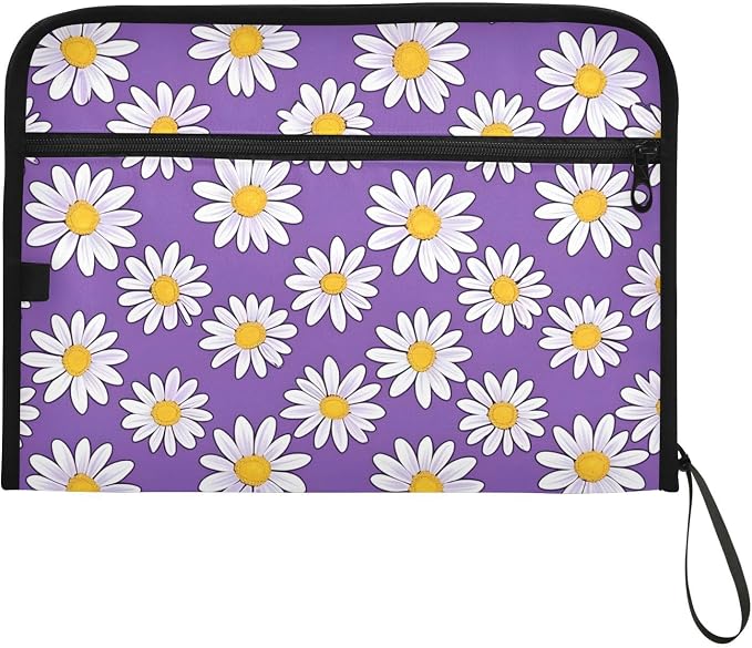 Expanding File Folder Daisies Purple Daisy Flower Accordion File Organizer 13 Pockets Document Organizer with Zipper Labels A4 Letter Office Storage