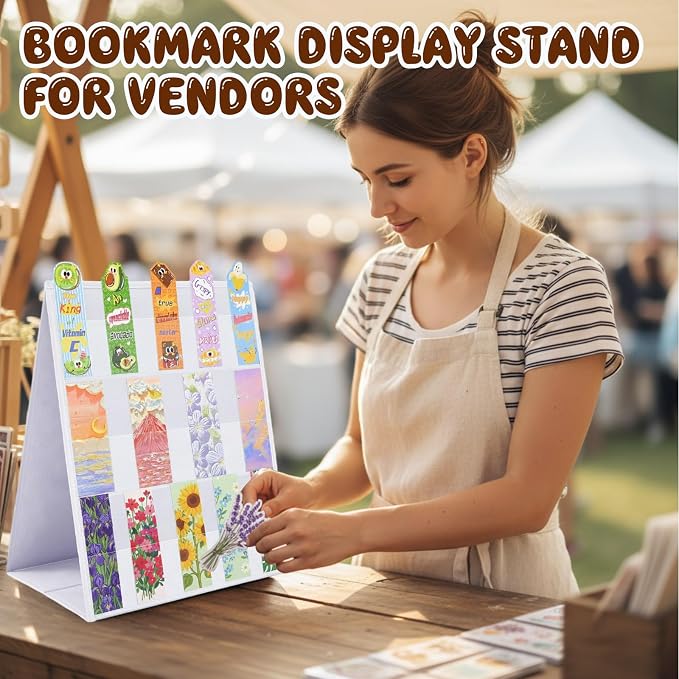 Faccito Bookmark Display Stand, Double Sided Portable Holder for Bookmarks, White Desktop Display Rack for Craft Fairs, Bookstores, Home Use, No Assembly Required