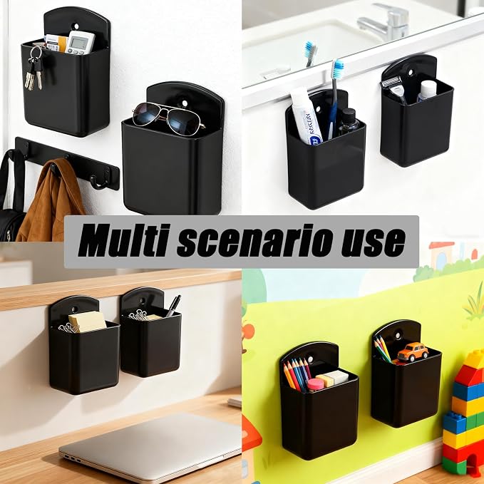 2 Pcs Black Adhesive Remote Control Holders, Wall Mount TV Controller Holder Remote Organizer, Wall Mount Pen Holder Desk Accessories for Home/Office/School