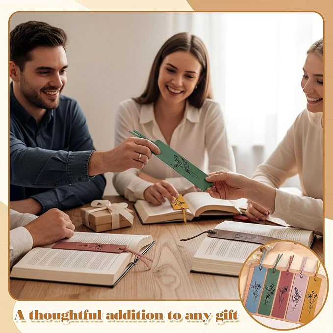 Resurhang 5 Pcs Flower Leather Bookmark for Reading with Rope Card Book Mark for Women Men Kid Floral Page Marker Gift for Book Lover Teacher School Student Bridal Shower Gift Bag(Cute Color)