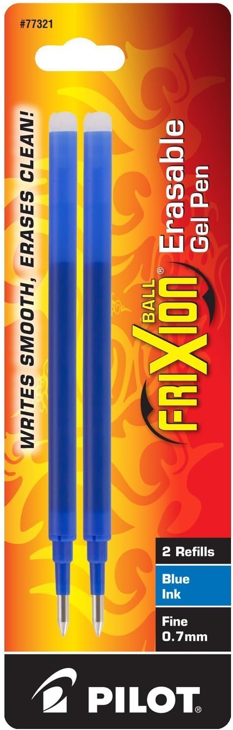 Pilot, FriXion Ball Gel Ink Refills for Erasable Pens, Fine Point 0.7 mm, Pack of 2, Blue