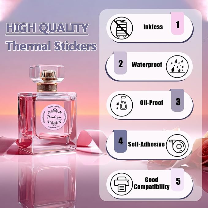 300PCS 2 Inch Thermal Circle Sticker Labels for Label Printer, Pink-Purple Series Custom Stickers for Makeup, Perfume, Candle, 2x150PCS/ Roll Round Stickers with PL70E/ PL80E/ Y812/ X1038 Label Maker