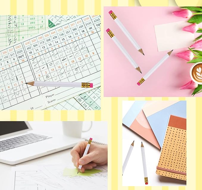 Adhere 50pcs Golf Pencils with eraser Hexagon Wooden Pencils Graphite 2B for Golf Event Scoring,Classroom,Wedding,Company Meetings,Pew, Pocket (z-Whiteă»Hexagonă»50pcs)