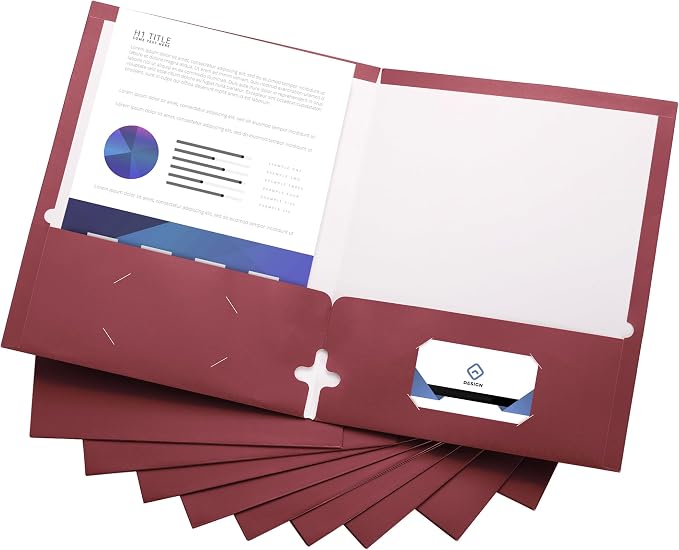 10 Pack Two Pocket Folders, Burgundy, Strong Thick Paper Folders, for Letter Size, by ACTIVITYya
