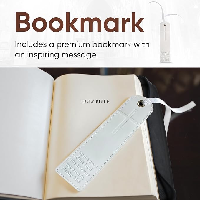 Bible Cover (U.S. Patent Pending), Discreet & Elegant Bible Case, Gray PU Leather Bible Cover, Cross Design Bible Bags, Strong and Sturdy Book Case, Includes Premium Bookmark