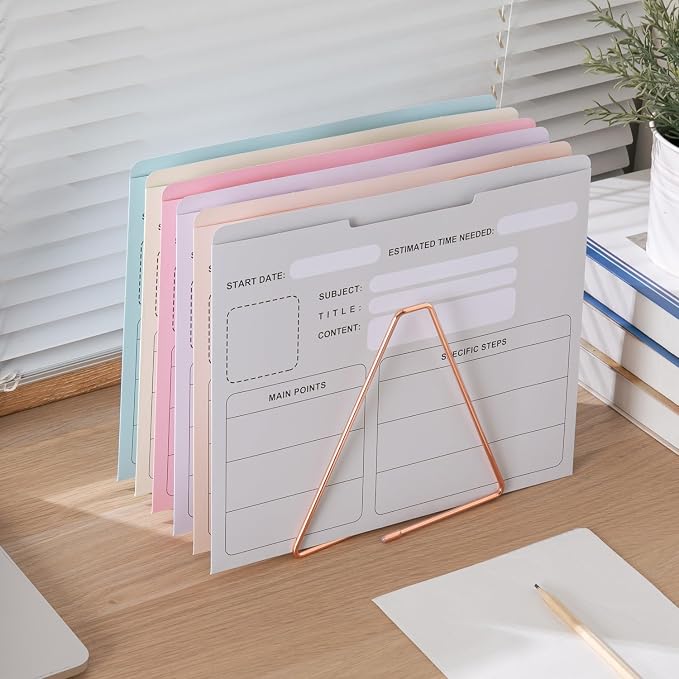 Y YOMA 6 Pack File Folder Jackets Letter Size Paper Pocket File Folder with Reinforced Straight-Cut Tab Pre-Printed Job Folders No Expansion Organizer for Office, Soft Colors, Project Design