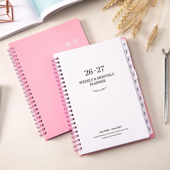 Planner 2026-2027- 2026-2027 planner weekly and monthly, Jul. 2026 - Jun. 2027, 6.25" x 8.3", Flexible Cover, A5 Thick Paper, Twin-Wire Binding - Pink
