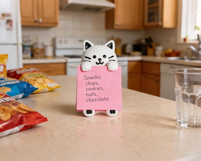 Cat Pop-Up Sticky Note Dispenser with 100 Sheets 3 x 3 Inch Notes, Handmade Resin Cat Desk Decor for Office, Home & Classroom, Gift for Teachers & Coworkers