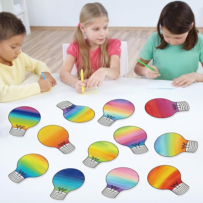 60PCS VBS 2026 Light Bulb Theme Cutouts Gradient Watercolor Light Bulb Bulletin Board Decorations Religious Lightbulb Paper Cut-Outs Classroom Decor for DIY Craft Photo School Wall Door Supplies