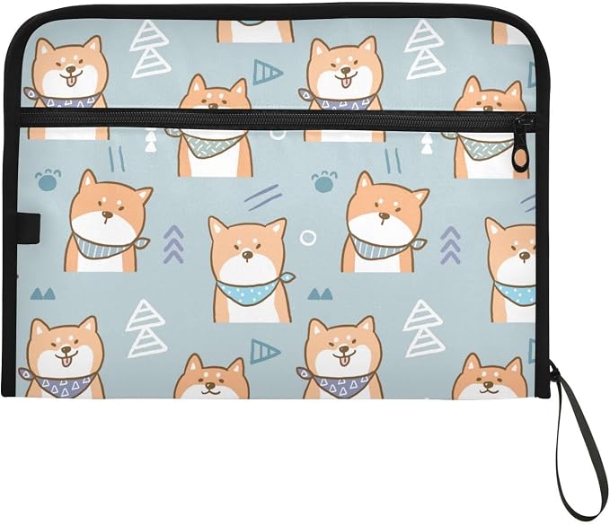Cartoon Shiba Inu Dog 13 Pockets Expanding File Folder with Sticky Labels Accordion File Folder Document Organizer Letter Size A4 Papers Expandable File Keeper