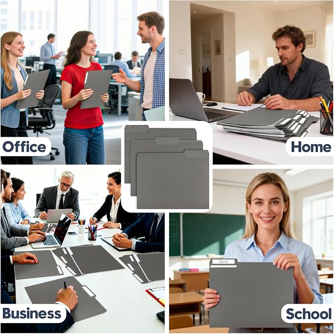 File Folders,Colored File Folders Letter Size,8.5" x 11",150 Pack 1/3 Cut Tab Bulk Folders with Blank Labels,Durable Paper Folders for Office Business School Home Use,Dark Gray