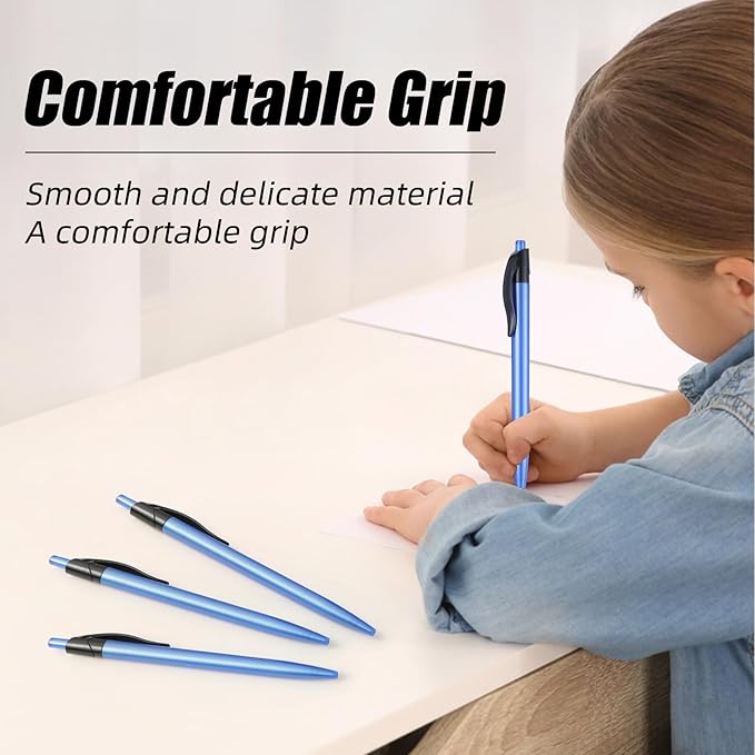 Retractable Blue Ballpoint Pen for Smooth Writing 1.0mm Medium Pack of 100 Blue Ink Pen, Click Blue Pens Bulk with Comfort grip, Idea for Journaling, Planner, Note Taking Office School Supplies