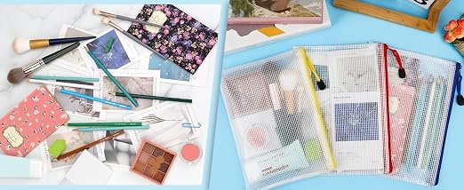Unifizz A5 Plastic Wallets Mesh Zipper Pouch, Zip Lock Bags Document Folders Waterproof Plastic Pockets Zipper Bags Storage Bags for Office School Travel, 24 x 17cm, White, 1pcs MB27