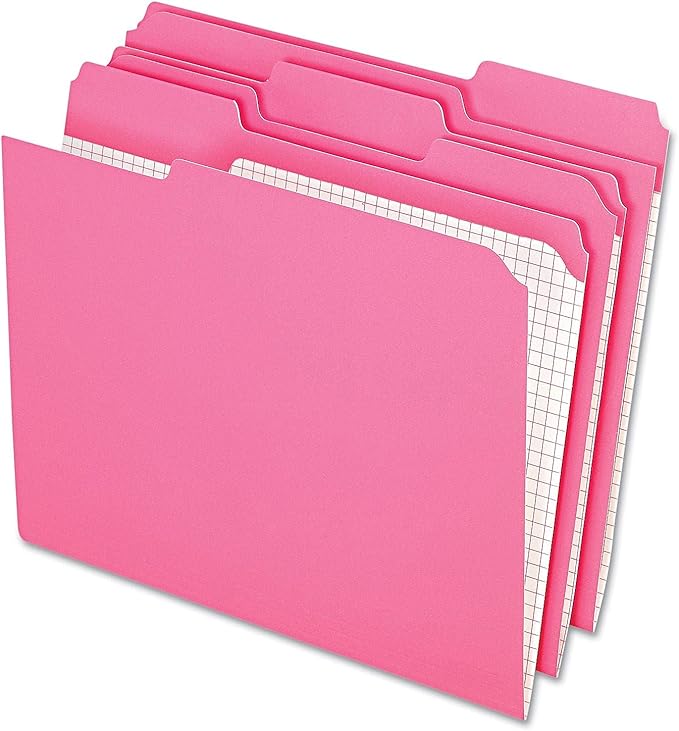Pendaflex Color File Folders with Interior Grid, Letter Size, Pink, 1/3 Cut, 100/BX (R152 1/3 PIN)