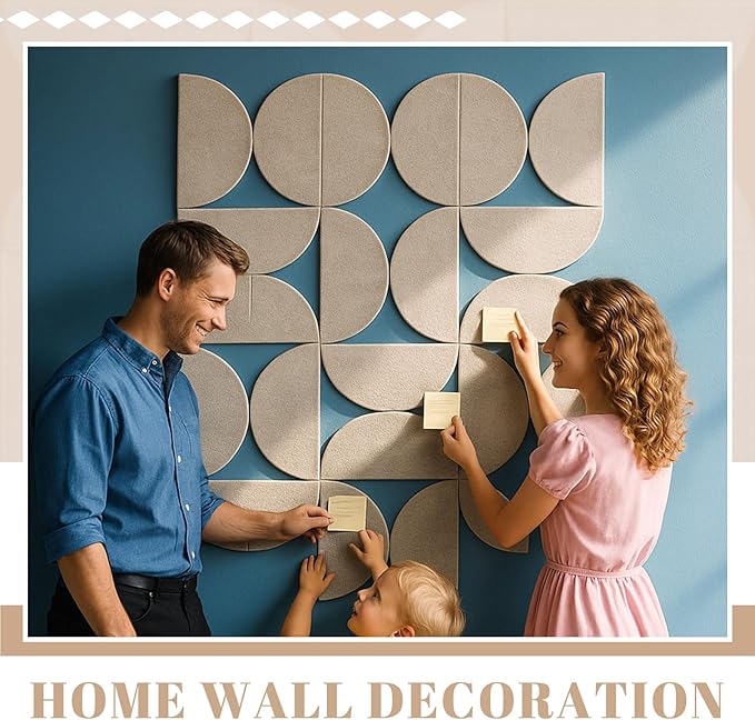 Mindsoft 12 Pack Decorative Bulletin Board Felt Wall Tiles Bulk 11.8"x5.9" Semi-Circle Large Wall Art with Removable Adhesive Tabs for Customizable DIY Home Office Decoration Gift (White)
