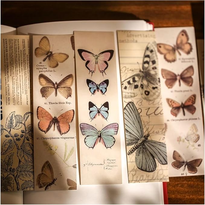 Vintage Natural Style Butterfly Flower Plant Bookmarks, 30PCS (Gentle Whispers)