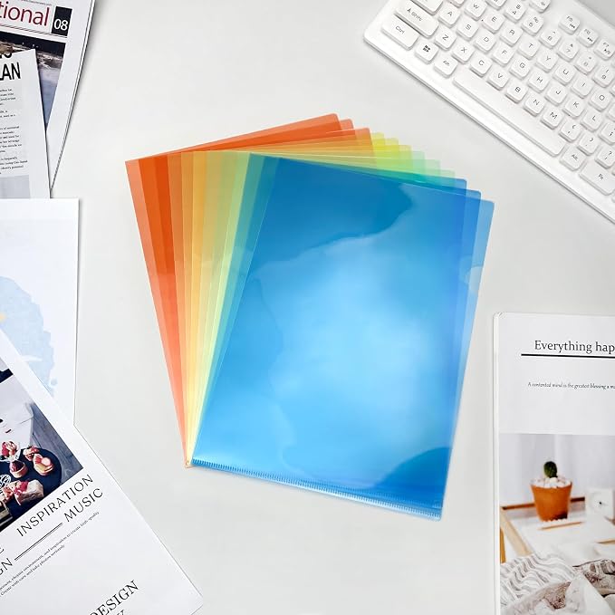 Clear Plastic Folder Sleeves – 12-Pack Letter Size Poly Project Folders, Assorted Colors, Acid-Free, Water-Resistant File Jackets