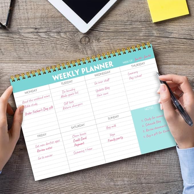 (3-Pack) Weekly Planner - 7" x 10" Weekly Pad Organizers Habit Tracker Journal for Man & Women, 52 Sheets, 100gsm Paper, Undated Weekly To Do List Notepad with Your Life, Teal