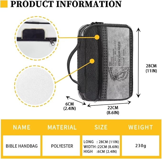 Bible Covers for Women & Men,Be Strong & Courageous Bible Case and Organizer-Cool Lion Print Bible Carrying Case with Zippered Pocket Bible Tote Bag Bible Protective Scripture Bible Bag