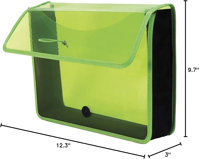 Lion Expand-N-File Poly Expanding Wallet, Letter (9-1/2 inch x 12 inch), 3 inch Gusset, Transparent Green, 1 Wallet (48160-GR)