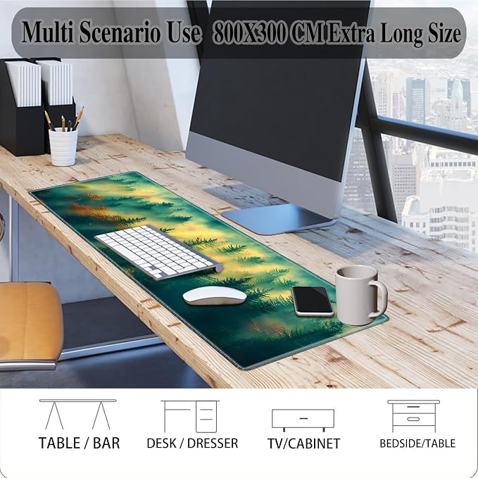 Mouse Pad Gaming Mousepad 31.5x11.8 Inch XXL Large + Coasters,Desk Mat with Stitched Edges, Non-Slip Rubber Base, Thick Mouse Pad for Computer, Laptop, Office & Home - Sunshine Deep Forest
