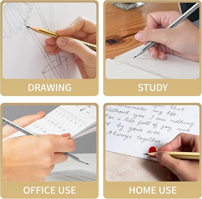 M&G Gleam Series 24 Pack HB Triangular Wood-Cased Pencils, Unsharpened with Matching Erasers, Smooth Writing Break-Resistant Core, Gold and Silver Solid Barrels for School Office Classroom Supplies