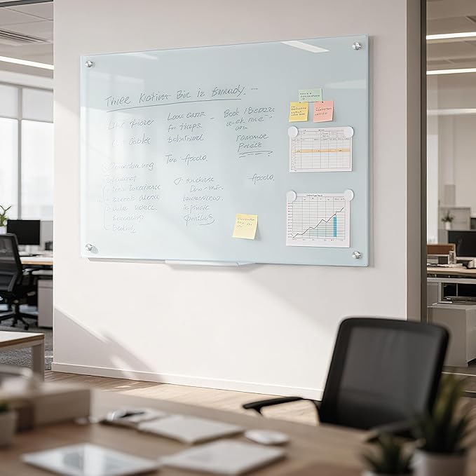 Glass Magnetic Dry Erase Board, 36" x 24" Tempered Glass Whiteboard Wall Mounted White Board for Home, Office, School, 1 Acrylic Pen Tray
