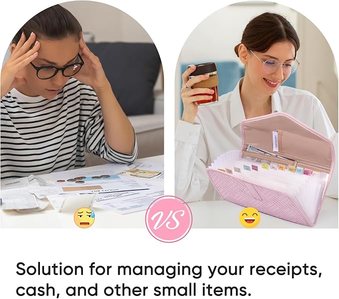 Fabric Bill Organizer with Pockets 10x6 Receipt Organizer for Business - Receipt Holder Organizer - Cash Organizer -Coupon Holder - Money Organizer for Cash- Small Accordion File Organizer
