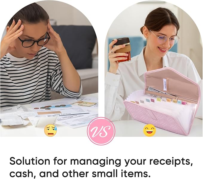 Fabric Bill Organizer with Pockets 10x6 Receipt Organizer for Business - Receipt Holder Organizer - Cash Organizer -Coupon Holder - Money Organizer for Cash- Small Accordion File Organizer